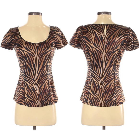WHBM animal print tiger silk blouse size 0 EUC - Picture 1 of 6